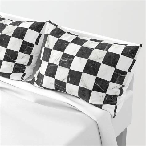 Pillow Sham Marble Checkerboard Pattern Black And White