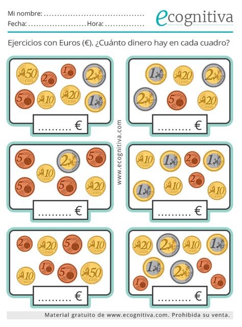 Ejercicios De Manejo Del Dinero Euros Estimulaci N Cognitiva