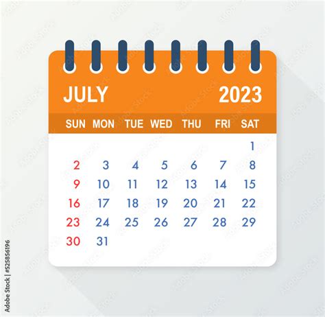 July 2023 Calendar Leaf Calendar 2023 In Flat Style Vector