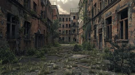 Premium Photo A Postapocalyptic City Street With Overgrown Vegetation