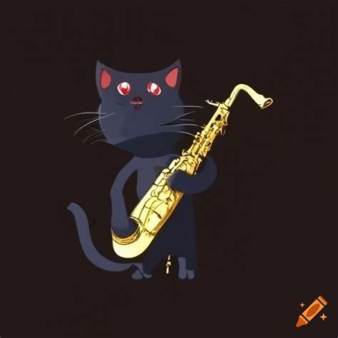 Minimalistic Cartoon Of A Black Cat Playing Saxophone On Craiyon