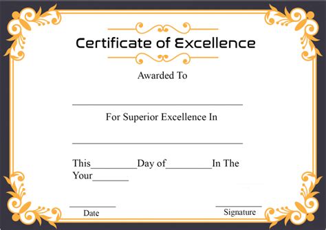 Free Printable Certificate Of Excellence Template