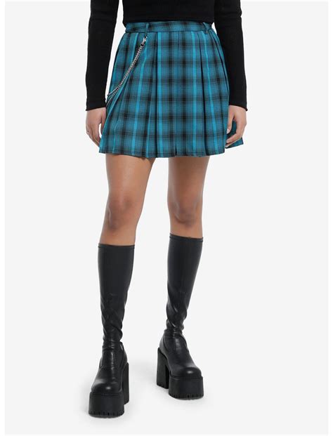 Teal And Black Plaid Pleated Skirt Hot Topic