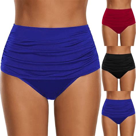 Buy Womens High Waisted Swim Bottom Ruched Bikini Briefs Plus Size