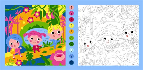 Colour by numbers game. Educational puzzle for children. Cute flat ...