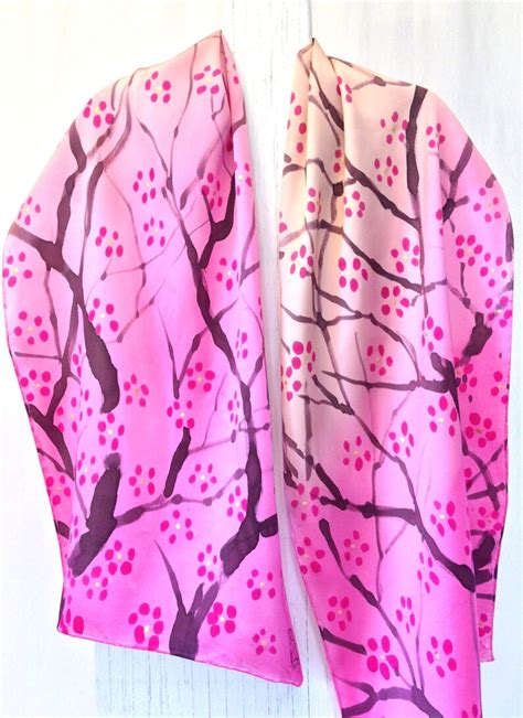 Silk Scarf Handpainted Scarf Women Japanese Scarf Pink Silk Etsy