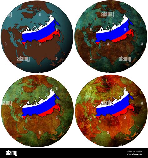 Russia Flag On Map Of Earth Globe Stock Photo Alamy