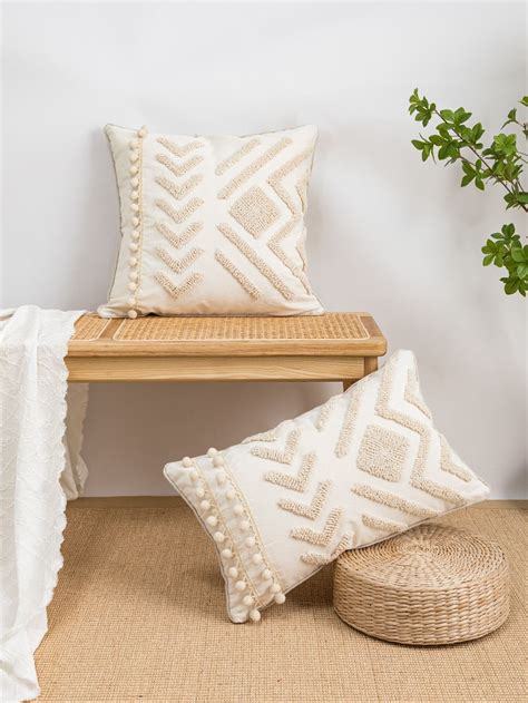 Pc Tufted Pom Pom Decor Cushion Cover Without Filler Cushions On