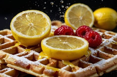 Vibrant Photo Of Lemon Juice On Waffles Premium Ai Generated Image