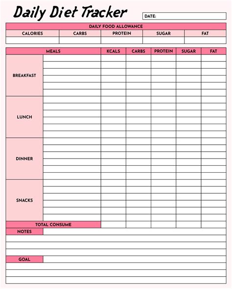 Diet Tracker 10 Free Pdf Printables Printablee