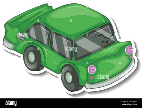 Sticker Design With Wrecked Car Isolated Illustration Stock Vector