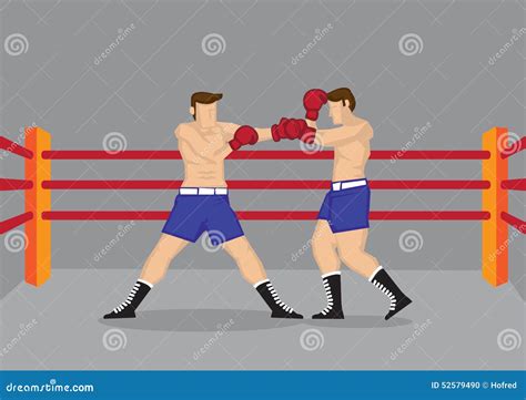 Muscular Boxers Fighting In Boxing Ring Vector Illustration Stock