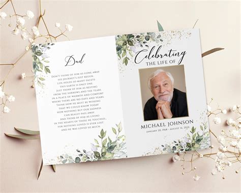 Editable Funeral Program Template, Memorial Program, Celebrating of