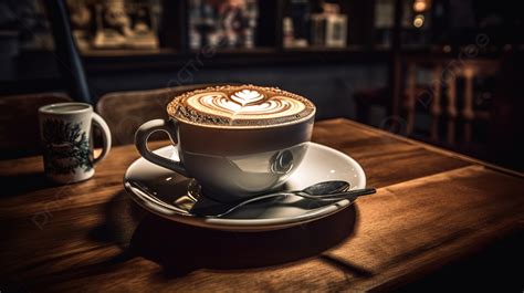 Photo Of A Latte On A Table Background Cafe Coffee Cappuccino Right