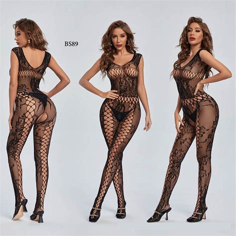 Jual Bodysuit Lingerie Sexy Stocking Open Crotch Fullbody Jaring Hitam