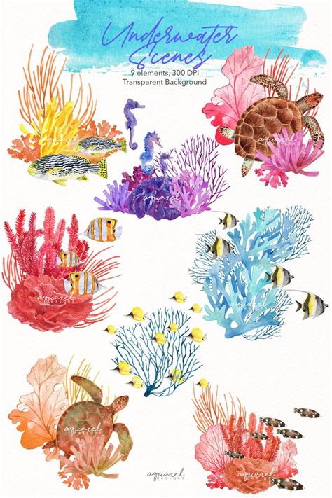 Watercolor Tropical Coral Reef Fish Clipart Colorful Fish Etsy In