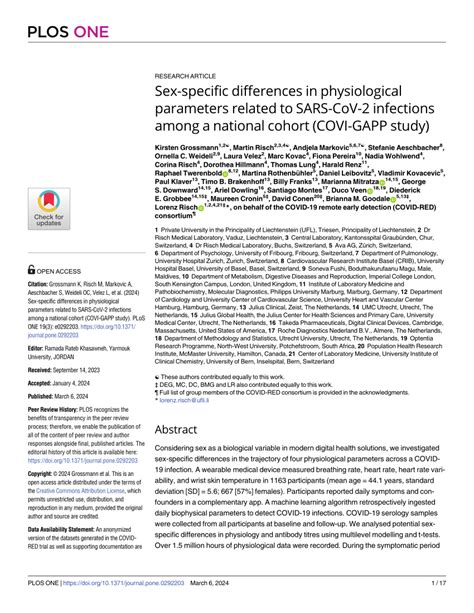 Pdf Sex Specific Differences In Physiological Parameters Related To