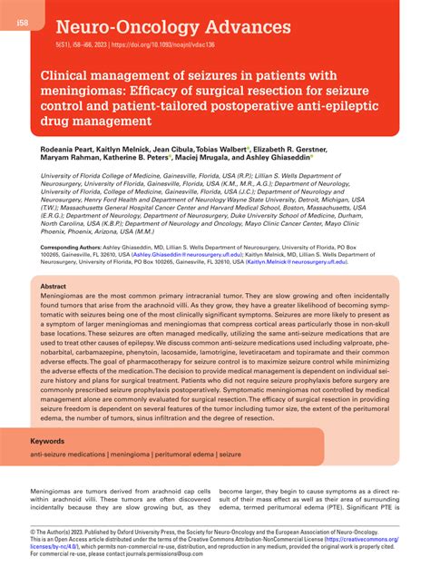 Pdf Clinical Management Of Seizures In Patients With Meningiomas