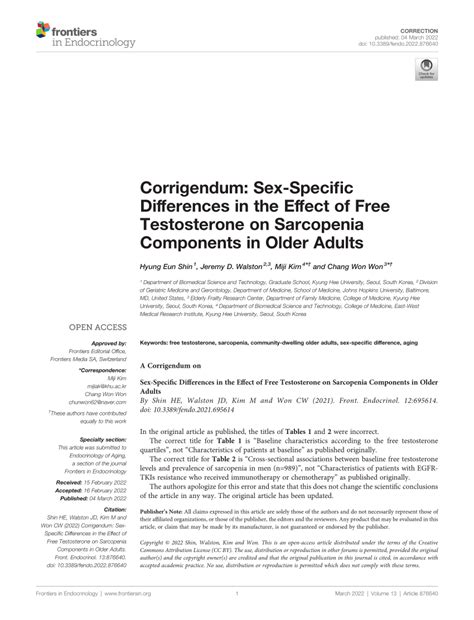 PDF Corrigendum Sex Specific Differences In The Effect Of Free Testosterone On Sarcopenia