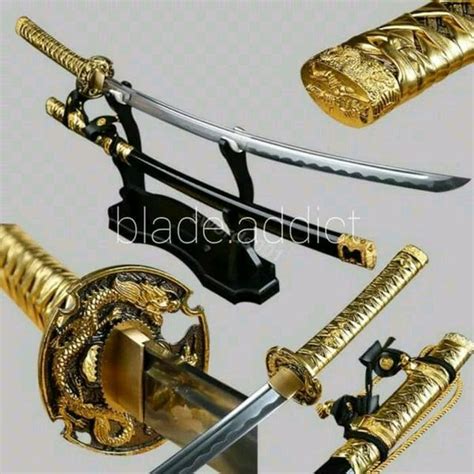 Jual Pedang Samurai Katana Blades Sliced Samurai Spikes Dragon Gold HQ