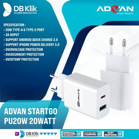 Jual Kepala Charger Advan Startgo Pu W Watt A Dual Port Usb A Usb C