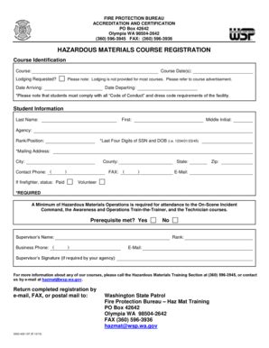 Fillable Online Wsp Wa Hazardous Materials Course Registration Form