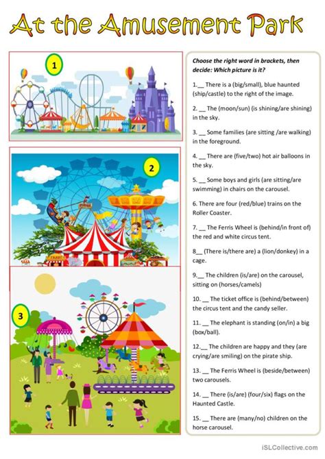 At The Amusement Park Pictur English Esl Worksheets Pdf Doc