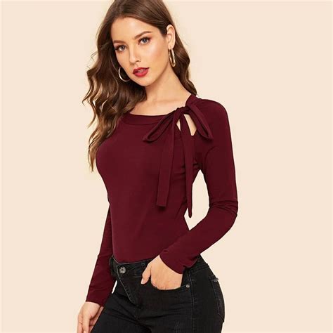 COLROVIE, Бордовый топ с завязками на шее, рукав реглан, для женщин ...