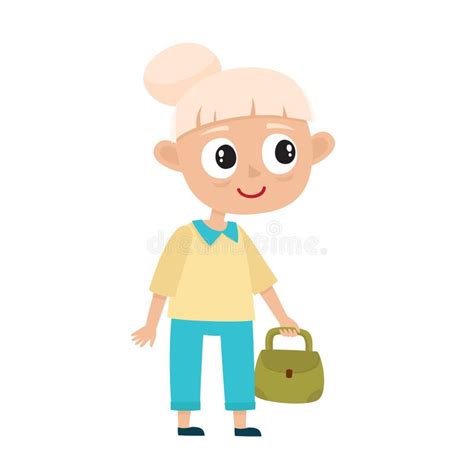 Portrait Of Cute Old Woman With Bag Isolated On White Stock Vector