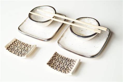 Ceramic Sushi Serving Set Set For 2 White Sushi Set Ceramic Etsy