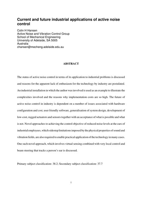 (PDF) Current and future industrial applications of active noise control