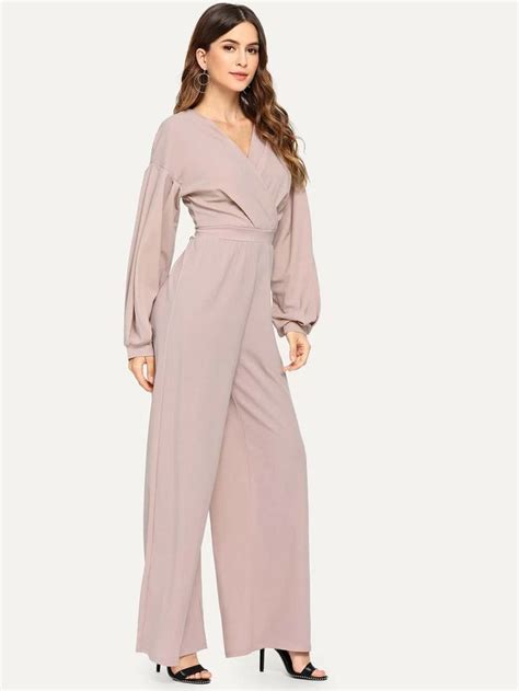 Shein Surplice Wrap Neck Solid Jumpsuit Jumpsuit Elegant Jumpsuit