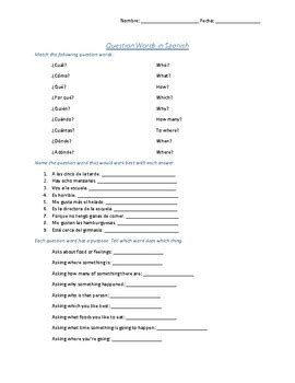 Question Words In Spanish Worksheet By Srakitano Tpt