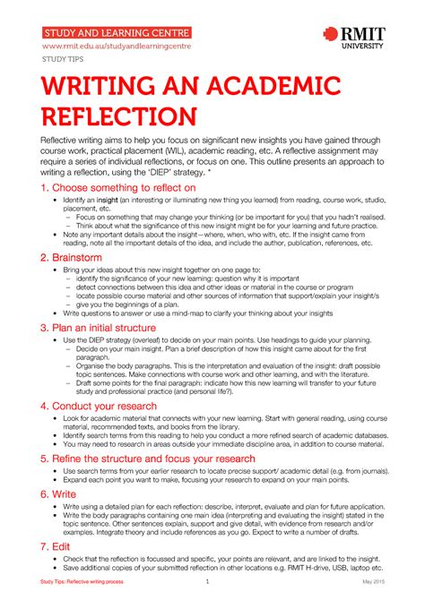 Writing Academic Reflection Accessible 2015 RMIT Study Tips