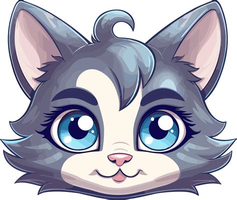 Cute Cat Head Cartoon Art Blue eyes, ai generated 27291029 PNG