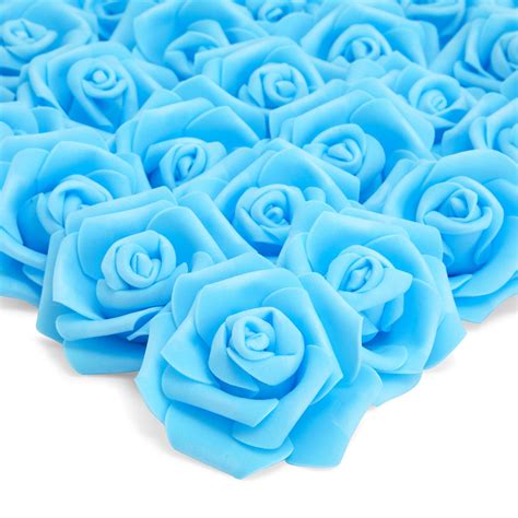 100 Pack Blue Roses Artificial Flowers 3 Inch Stemless Light Blue