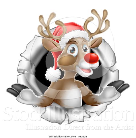 Vector Illustration Of Santa S Red Nosed Reindeer Breaking Through A