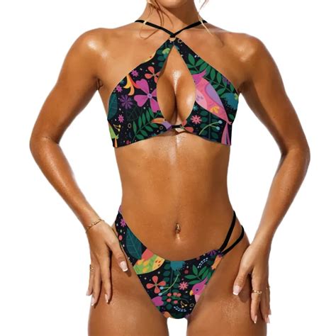 Modern Exotic Parrot Micro Bikini Swimsuit Tropical Leaf Print Swimwear