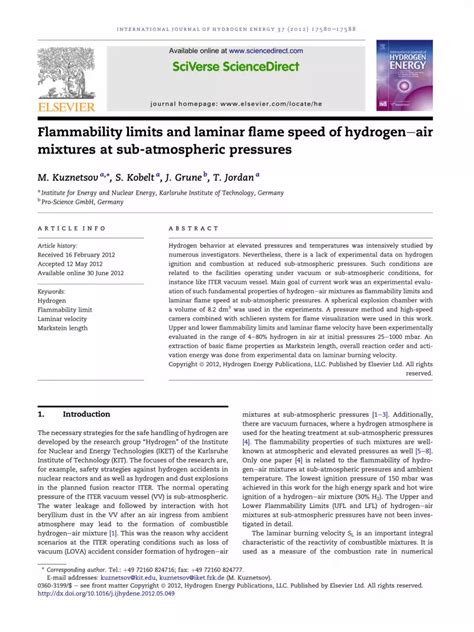 Pdf Flammability Limits And Laminar Flame Speed Of Hydrogeneair