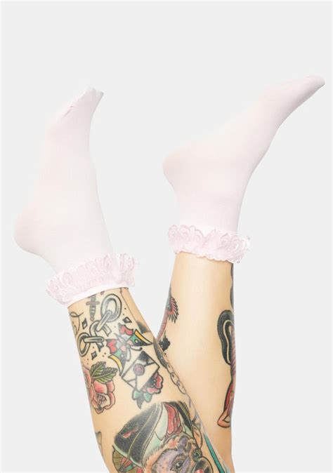 Opaque Ruffle Ankle Socks Light Pink Dolls Kill Thigh High Socks