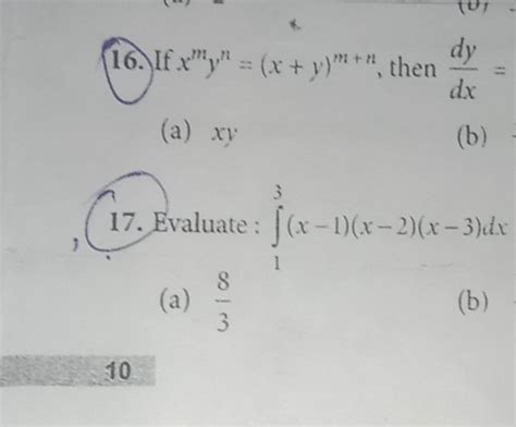 16 If Xmyn X Y M N Then Dxdy A Xy B 17 Evaluate ∫13 X−1 X−2