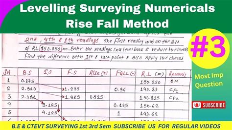 Rise Fall Method Levelling Surveying Calculation Of Rise Fall BE