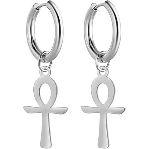 Ankh Croix Boucles D Oreilles Pour Femmes Hommes En Acier Inoxydable