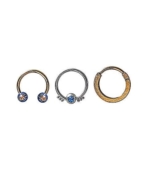 Multi Pack Goldtone Captive Horseshoe And Septum Rings 3 Pack 16