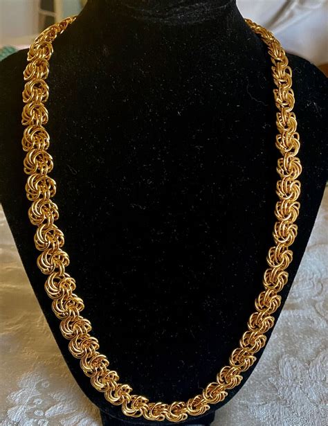 Vintage Napier Necklace Triple Loop Gold Tone Metal Gem