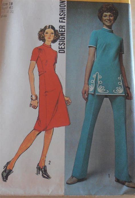 70s Vintage Dress Or Top And Pants Pattern Simplicity 9607 Sewing Pattern Size 18 Bust 40 70s