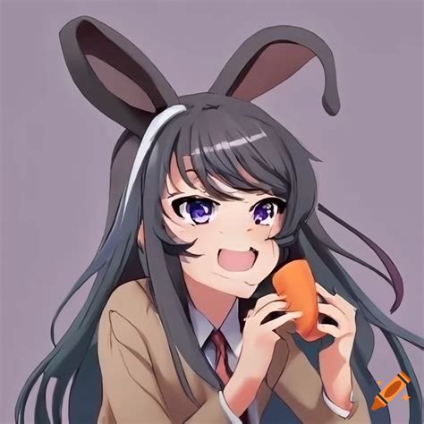 Sakurajima Mai In Bunny Cosplay Eating A Carrot On Craiyon