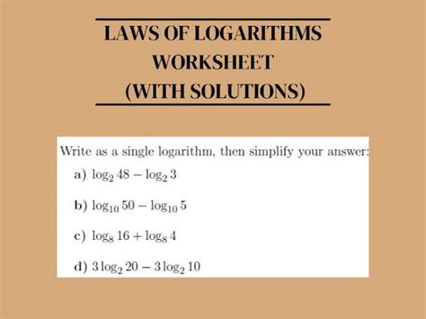 Laws of logarithms worksheet (with solutions) | Teaching Resources ...