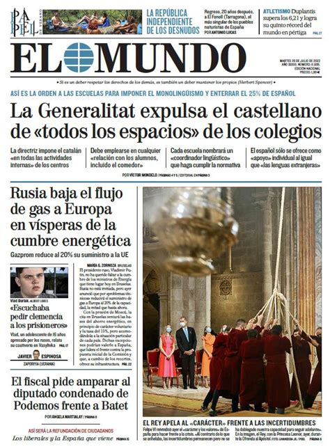 HIGHLIGHTS Front Page Of EL MUNDO For Tuesday July 26 2022 Teller