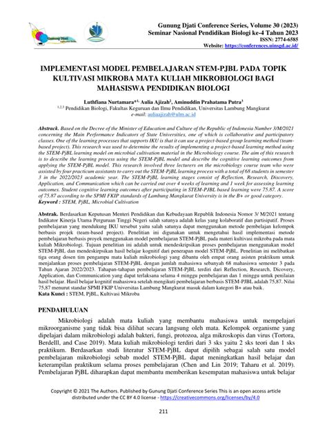 Pdf Implementasi Model Pembelajaran Stem Pjbl Pada Topik Kultivasi